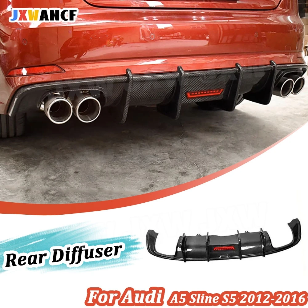 

JXWANCF Carbon Fiber Rear Diffuser Splitter With Light For Audi A5 Sline S5 2012-2016 Bumper Bodykits Guard Spoiler FRP