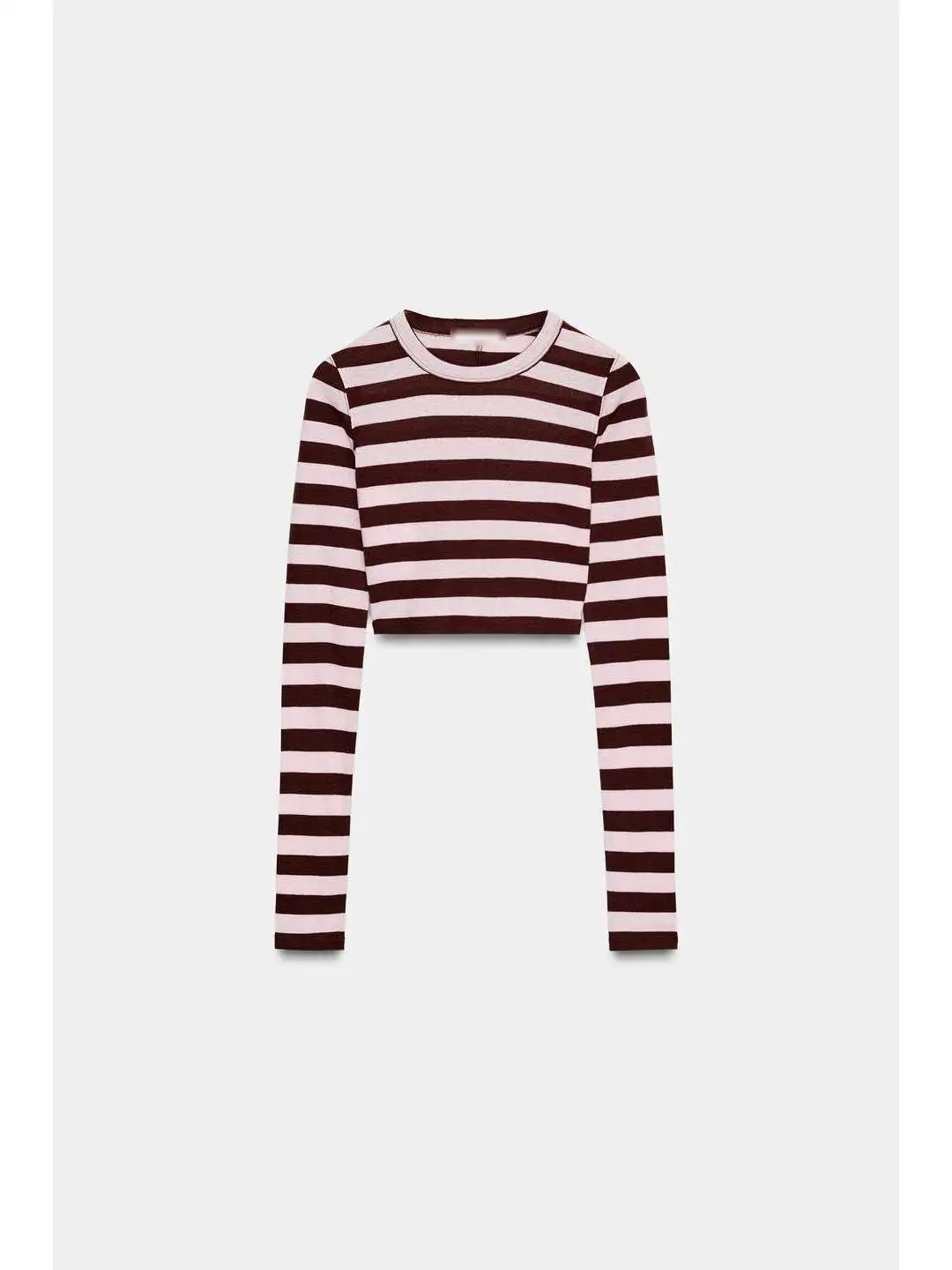 

Повседневный полосатый топ для женщин, прямой крой, круглый вырез, длинный рукав, весна 2026, ZA, для работы, очень ранняя весна