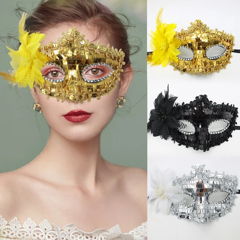 1PC Adjustable Shiny Mask Luxury Women Venetian Masquerade Christmas Halloween Cosplay Party Carnival Face Decoration