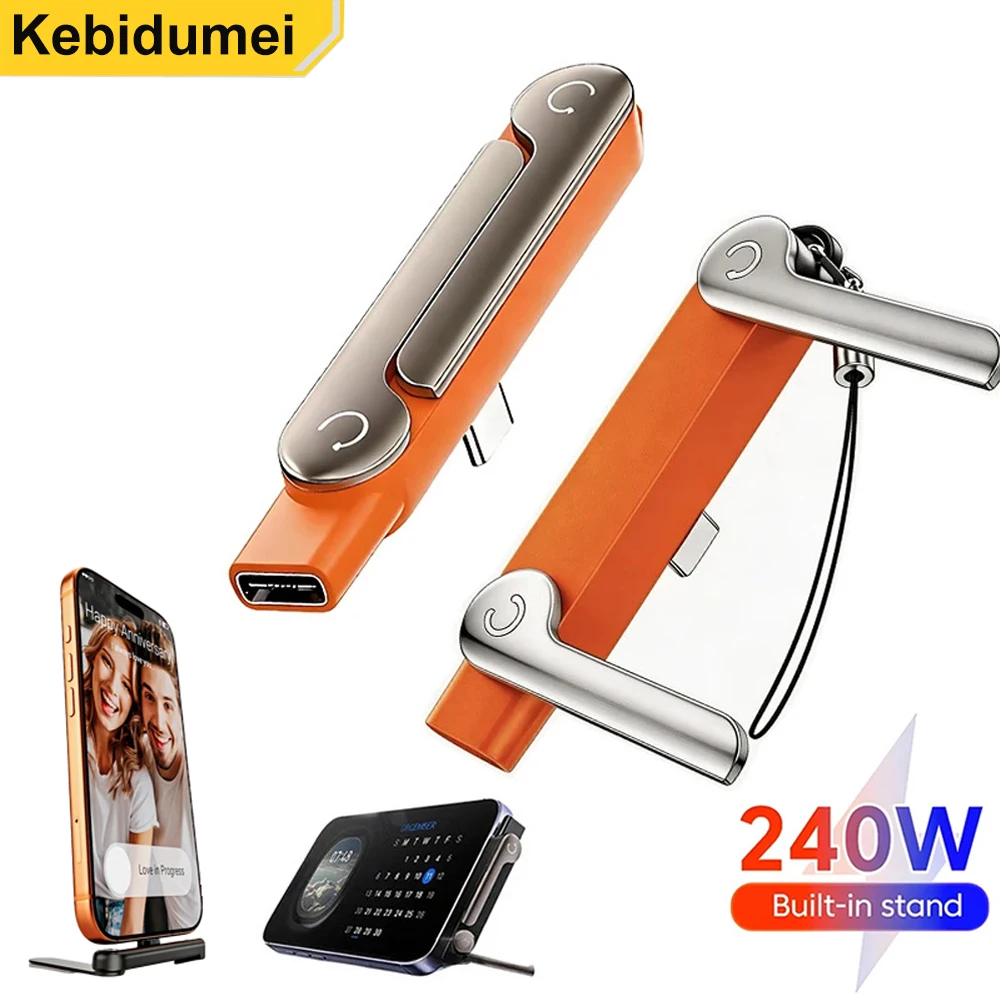 KEBIDUMEI 240W Fast Charging Type C Phone Charging Bracket Adapter OTG USB-C Male to USB-C Female Converter With Foldable Holder