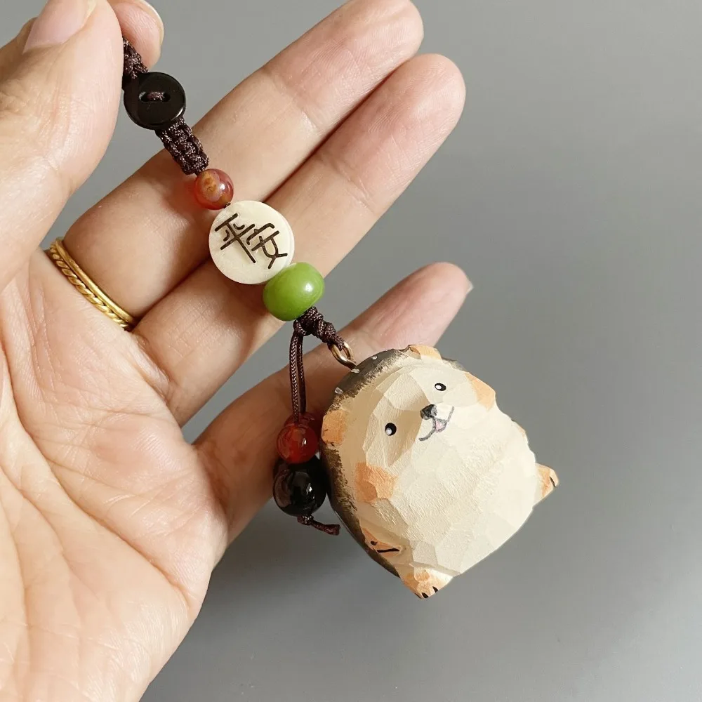 ديكور سيارة على شكل قنفذ من الخشب الصلب مصنوع يدويًا، سلسلة مفاتيح إبداعية، منحوتة يدويًا للسيارة والحقيبة، هدية عيد ميلاد مبتكرة