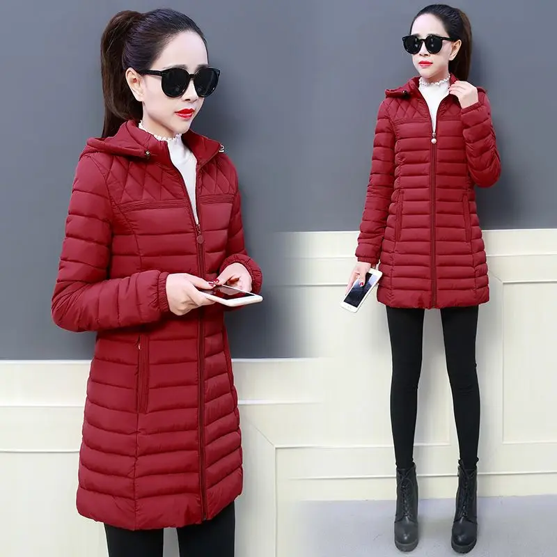 2023 New Women's Clothing Winter Hooded Warm Coat Slim Cotton Padded Jacket Female Medium-long Parkas Mom Fashion Outerwear