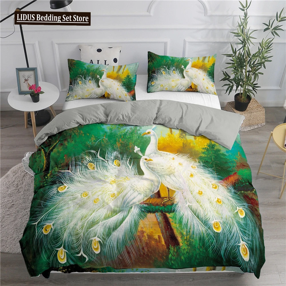 

Duvet Cover Set 3D Peacock Feather Printed Quilt Cover Set Colorful Comforter Cover For Girl Woman Bedding Set With Pillowcase