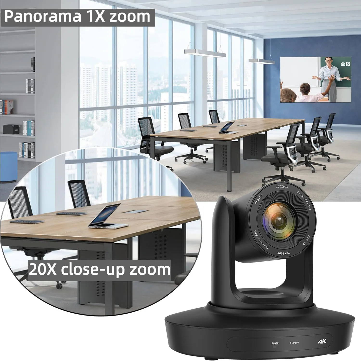 

SZXLCOM 4K PTZ Camera 12/20X Optical Zoom HDMI/USB Output - HD Live Streaming for Office Meeting/Online Class/Church