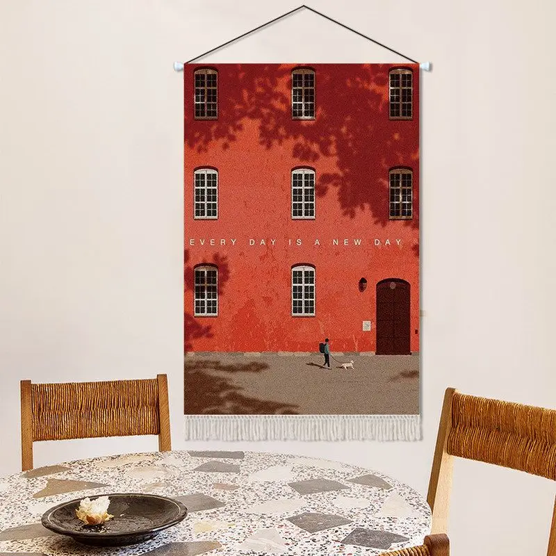 VIKAMA City Street Scenery Tapestry Nordic Cartoon Illustration Art Wall Hanging Dorm Bedroom Living Room Home Decor