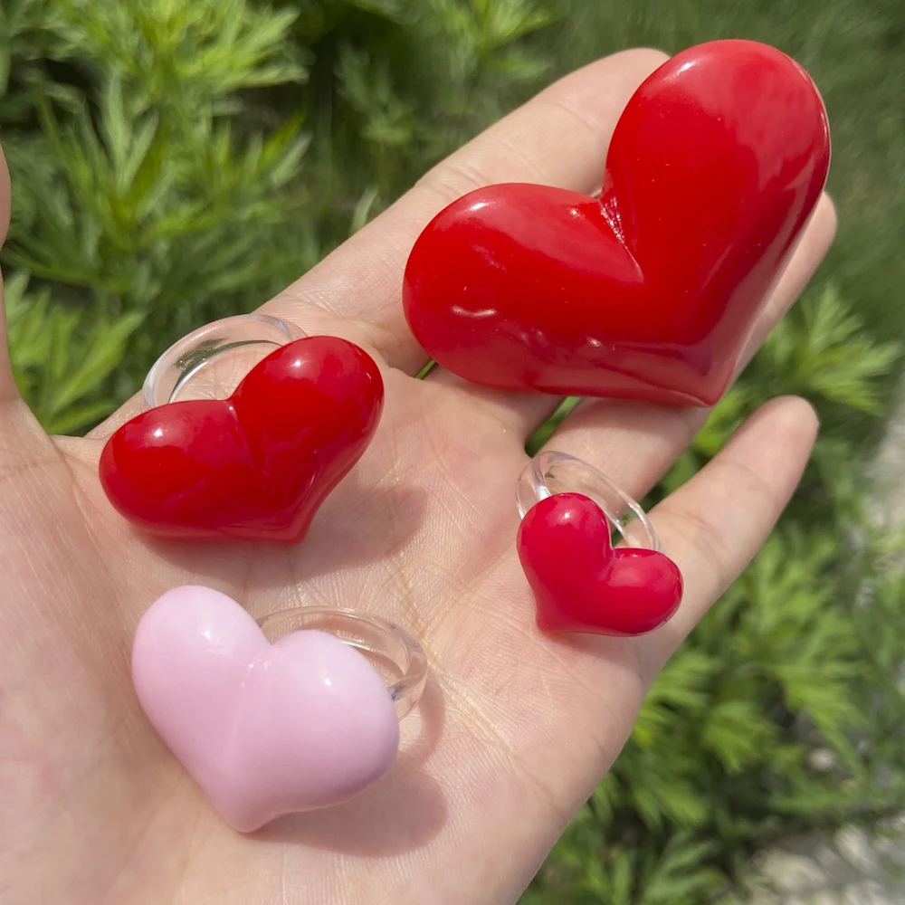 Fashion Exaggerated Sweet Heart Rings for Women Creative Big Red Romantic Finger Rings Wholesale Direct Sales