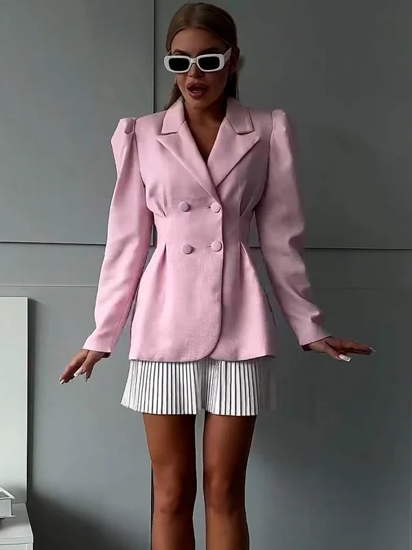 

Ele Pure Color Women's Suit Set with Pleated Skirt Two-Piece Faionable Autumn Winter Outfit Breathable Long Sve Butt...