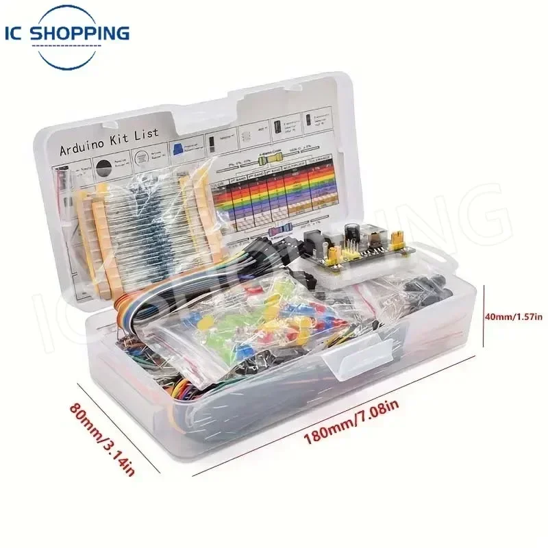 830Pcs DIY Electronics Starter Kit – For Arduino UNO R3, Includes Breadboard, Tie-points, and Electronic Components