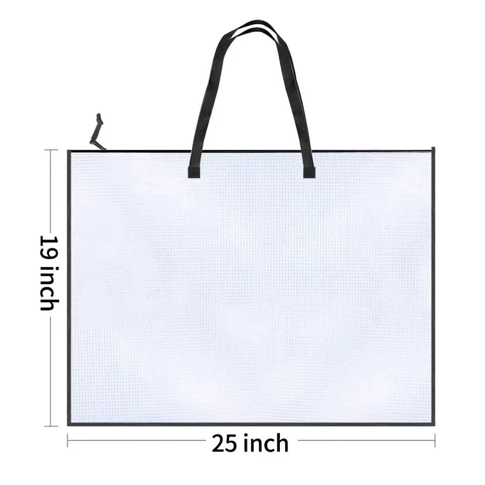 19x25in Large Art Folder Clear Mesh Folder Organizer For Bulletin Boards Poster Organizer With Zipper Handle StorageBag Tote Bag