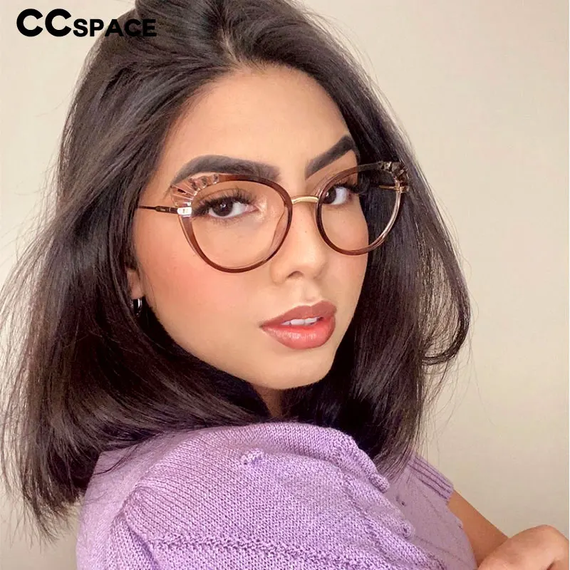 48204 Roun Cat Eye Anti-Blue Light Women Optical Glasses Frame Diamond Cut Fashion Computer