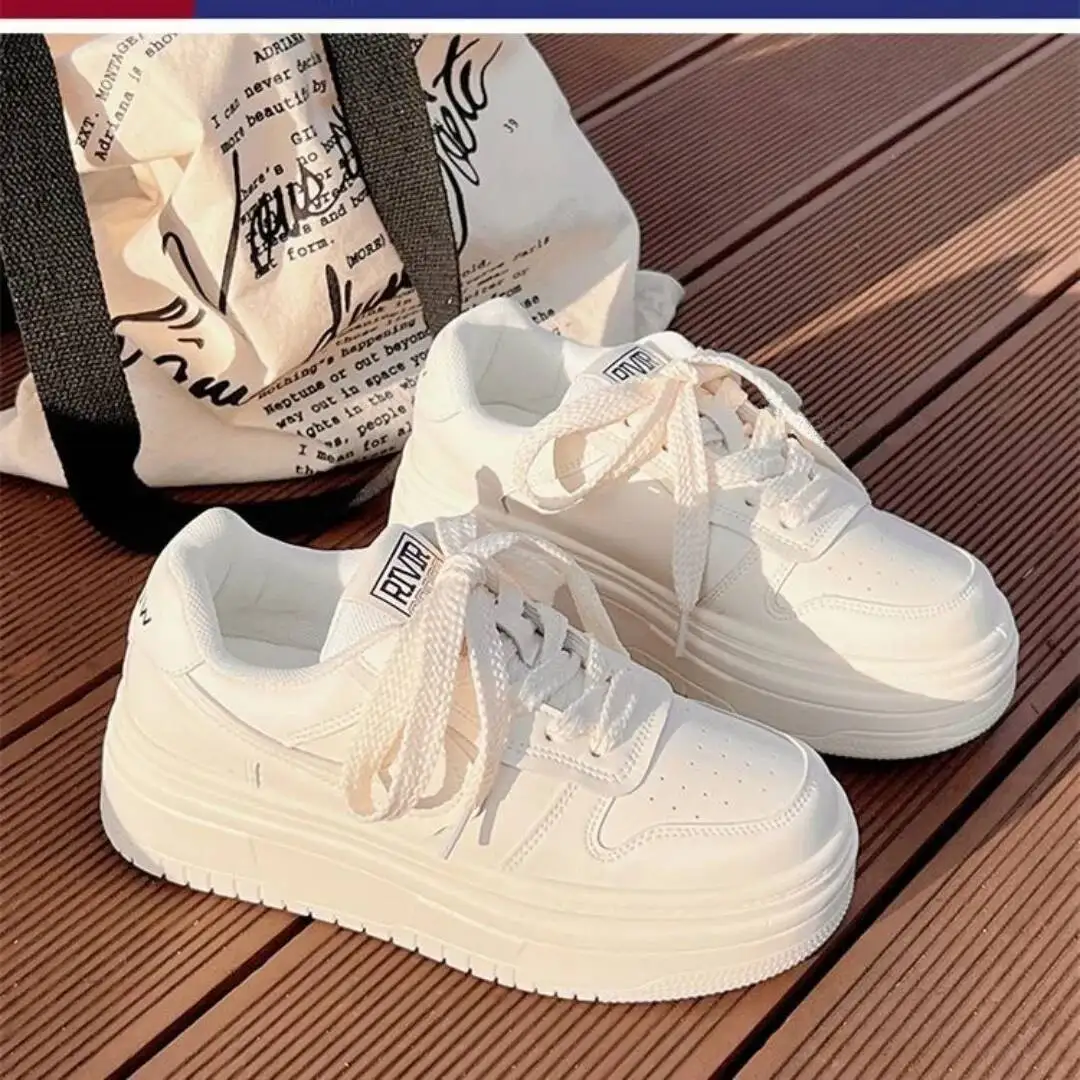 2025 Spring Women's Breathable White Casual Sneakers Versatile Platform Thick-Soled Casual Shoes  Lightweight & Fashionable