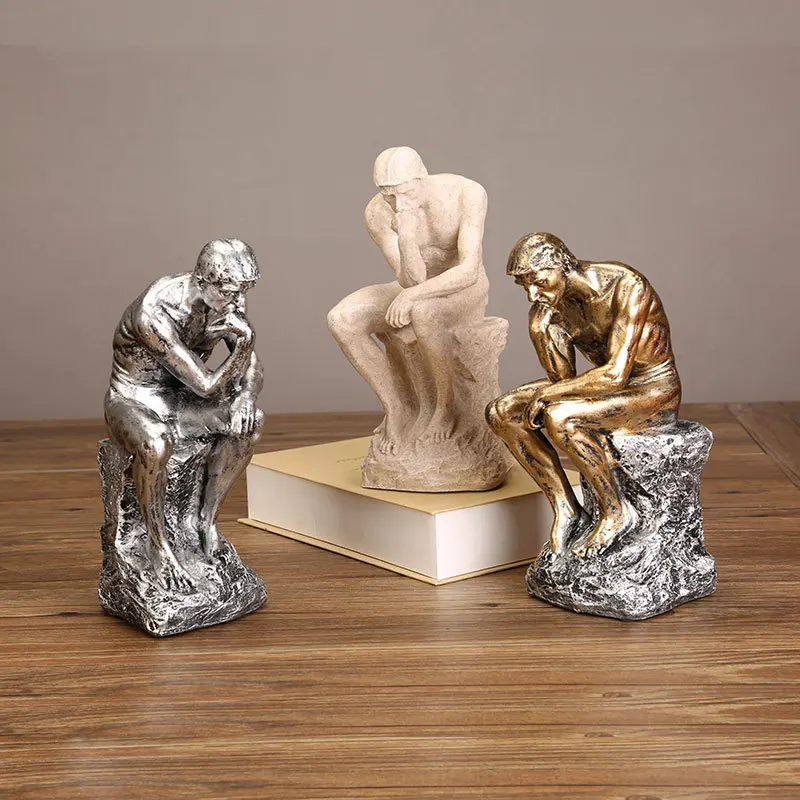 

European-Style 'The Thinker' Sculpture – Vintage Bronze Statue for Bookshelf/TV Cabinet Decor (Luxury Artisanal Home Accent)