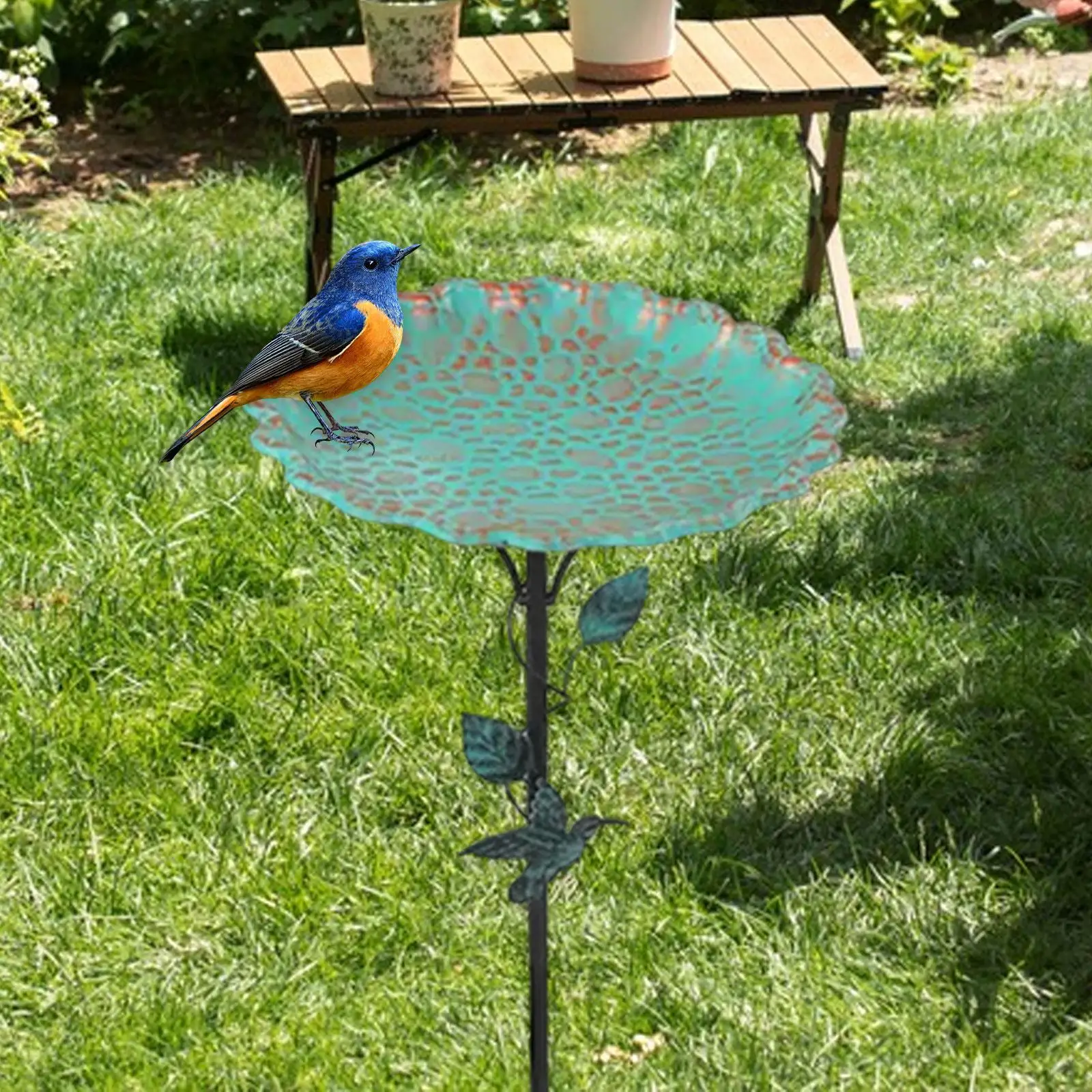 Birdfeeder with Metal Stake Ornament Gift Iron Weatherproof Decorative Bird Bath