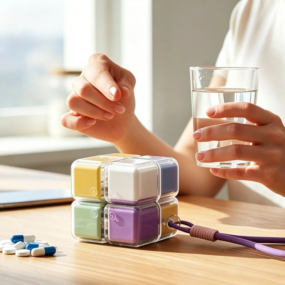 Organizador de Pastillas de Gran Capacidad con 8 Compartimentos, Cubo Plegable para Aceite de Pescado, Vitaminas y Pastillas de Azúcar, Compañero de Viaje Perfecto para Medicamentos Diarios