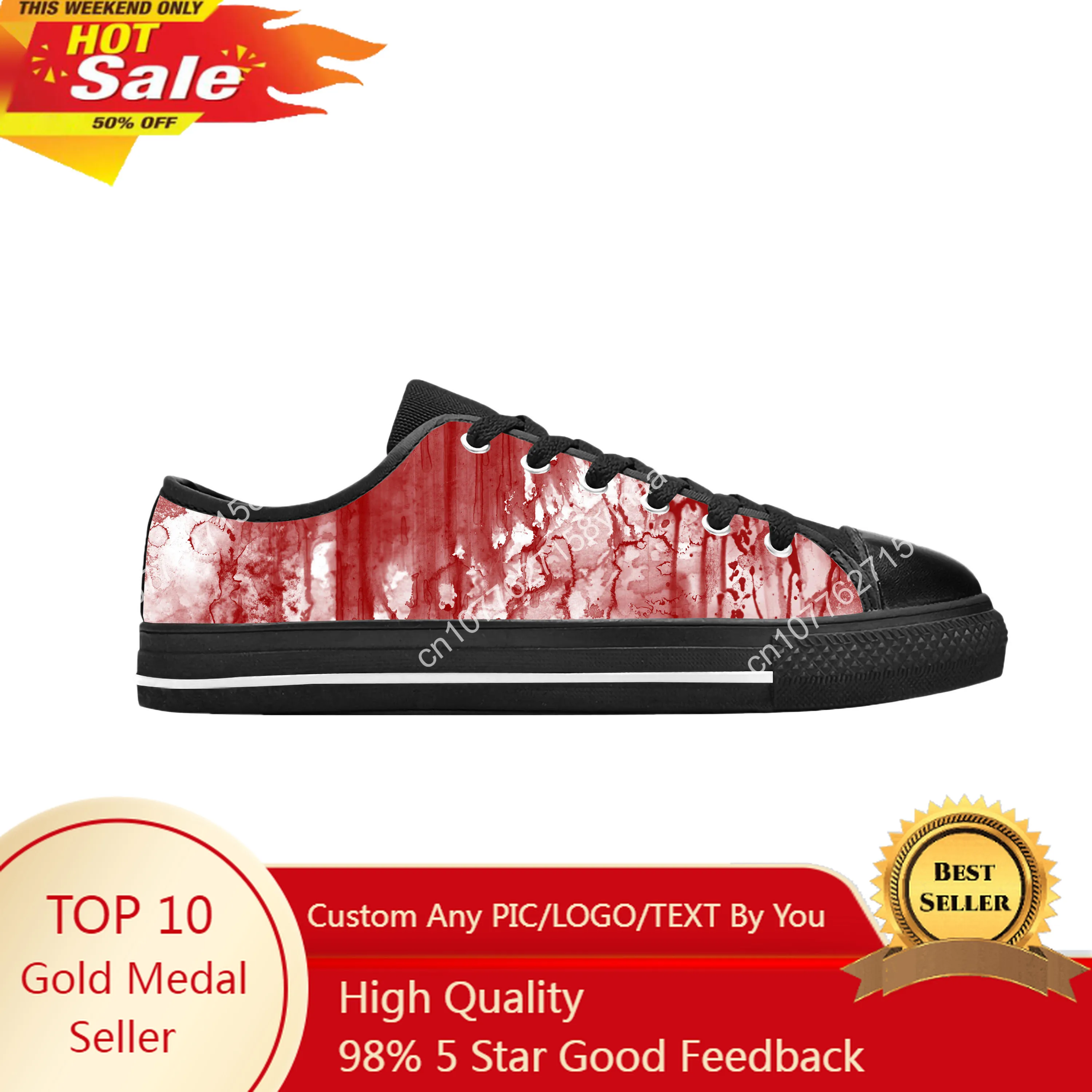 

Blood Bloody Pattern Horror Halloween Goth Gothic Casual Cloth Shoes Low Top Comfortable Breathable 3D Print Men Women Sneakers