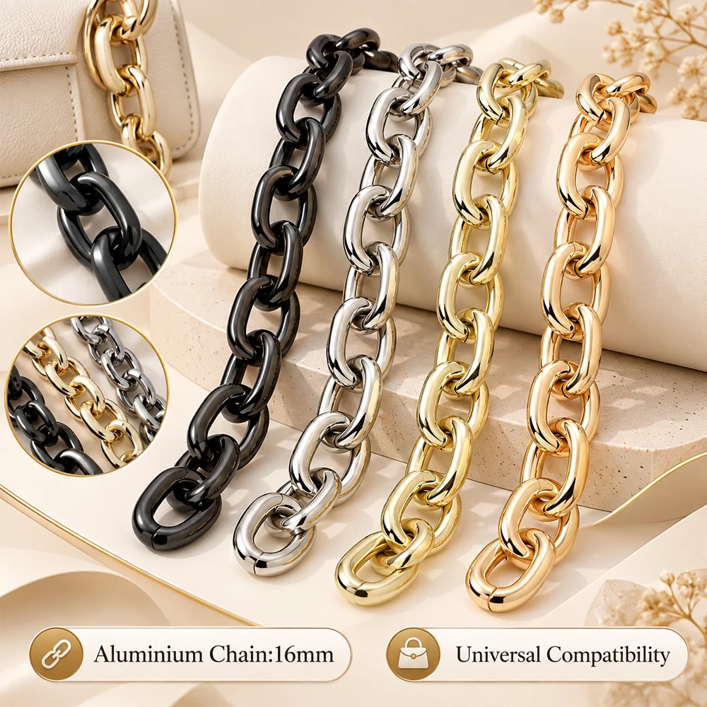 1-5-10 meters 4 colors 4.5mm thick 25*16mm Aluminum Meterial Polished Chains For Woman Handbag Purse Accessories