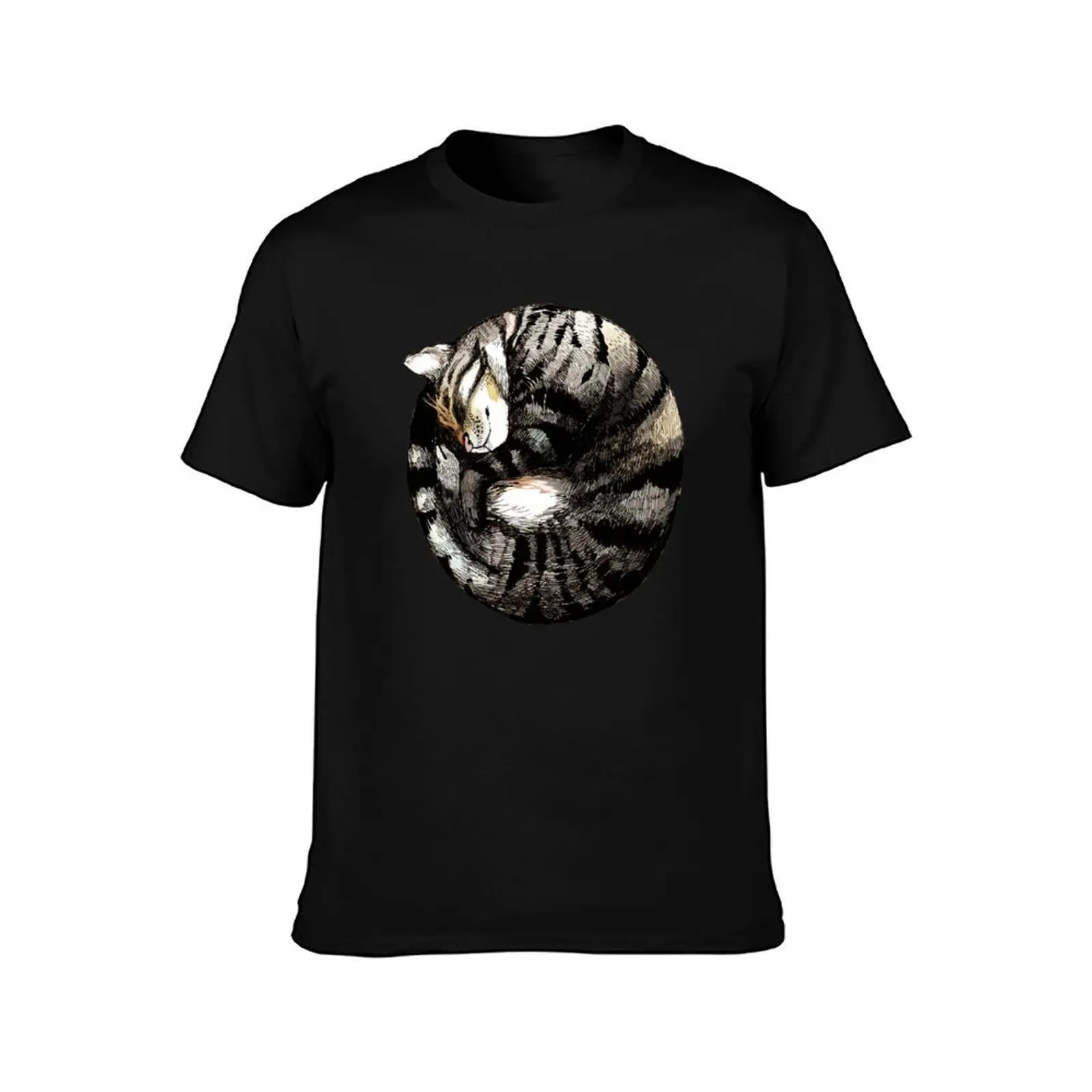 Tranquil Cat Sleeps in a Circle T-Shirt Stylish Print Short Sleeve Tee T-Shirt