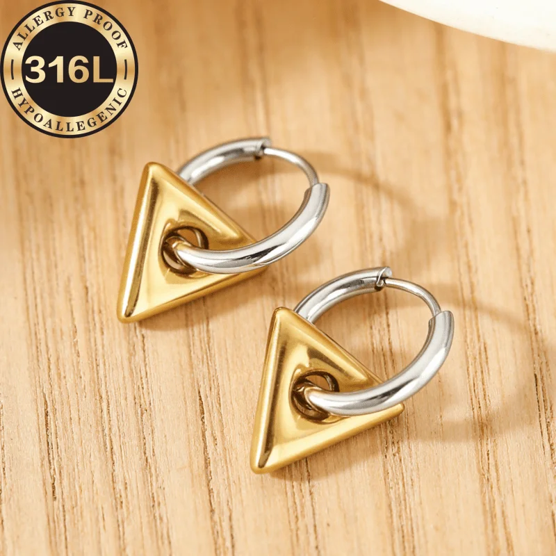 Stainless steel is hypoallergenic, triangular two-color, anti-fading, suitable for skin-friendly, suitable for daily wear