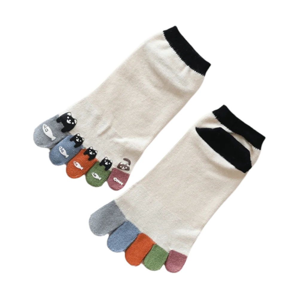 

Милые носки с забавным котом и пятью пальцами, хлопковые нескользящие носки с отдельным носком, дышащие спортивные носки до щиколотки, спортивные занятия