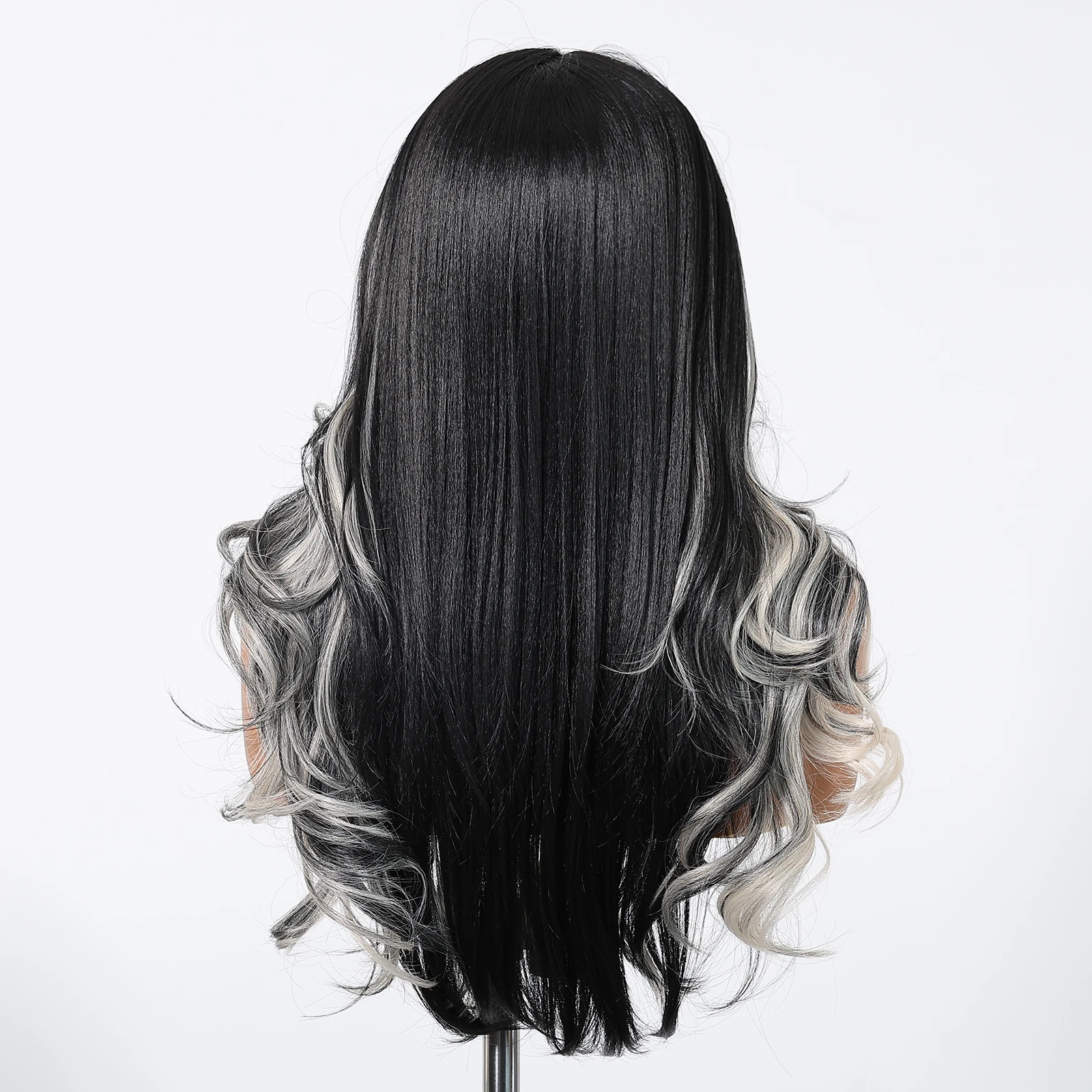 HENRY MARGU Long Wavy Synthetic Lace Front Wig Black White Highlight Curly Wig 13*4 Lace Frontal Natural Wig for Women Daily Use
