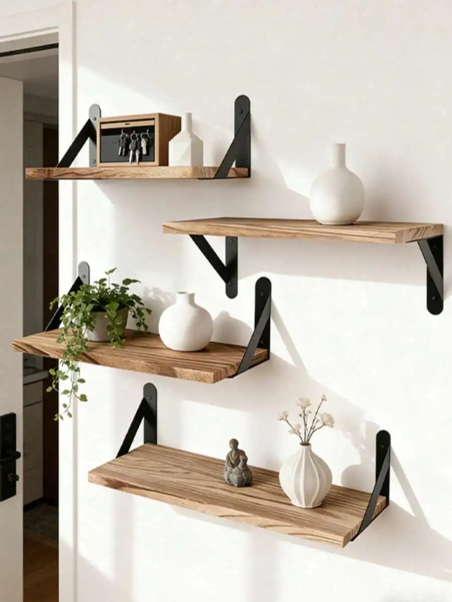 1pc Floating Shelf For Wall Decor, Rustic Wood Wall Shelf For Bedroom, Farmhouse Shelf For Bathroom, Hanging Shelf For Storage,