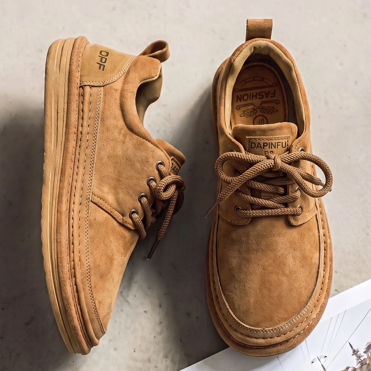 Men Suede Casual Shoes Beige Thick Soled Lace Up Walking Shoes Also Suitable for Designer Retro Style Denim Boot Sizes