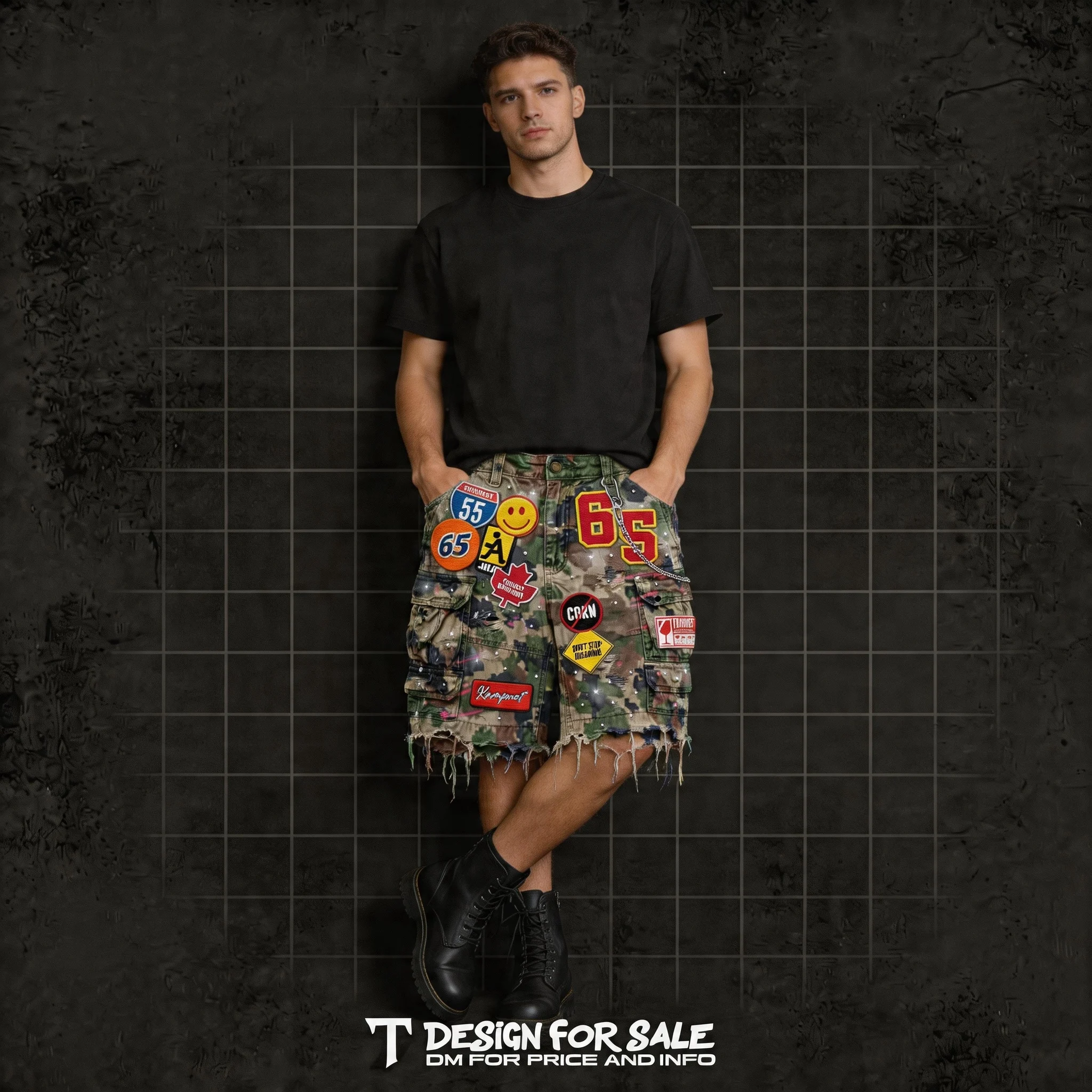 Camouflage Patchwork Denim Short Y2k Jeans Men Women Hip Hop Cartoon Graphics Loose Retro Streetwear Denim Fitness Casual Shorts