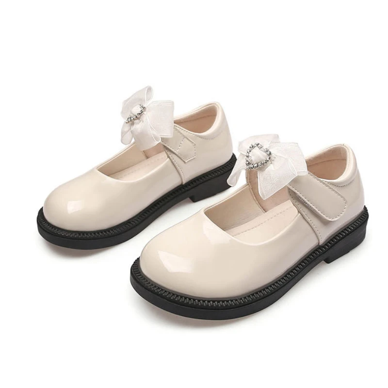 New Girl Leather Shoes Princess Kid Student School Causal Black Versatile Shoes Hook & Loop Children Glossy Mary Jane Autumn Hot