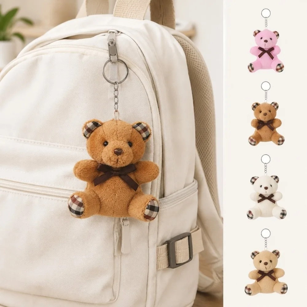 Fashion 9cm Teddy Bear Keychain Bowknot Soft Bear Keyring Bow Tie Stuffed Bear Bag Pendant Wedding Party