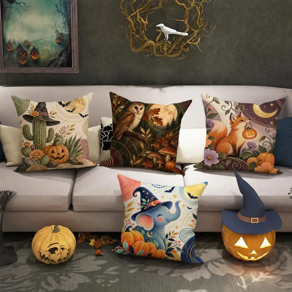 Haunted Vintage Flowers Cushion Cover Halloween decoration trick or treat cushion cover, ghost, pumpkin head, bat decoration