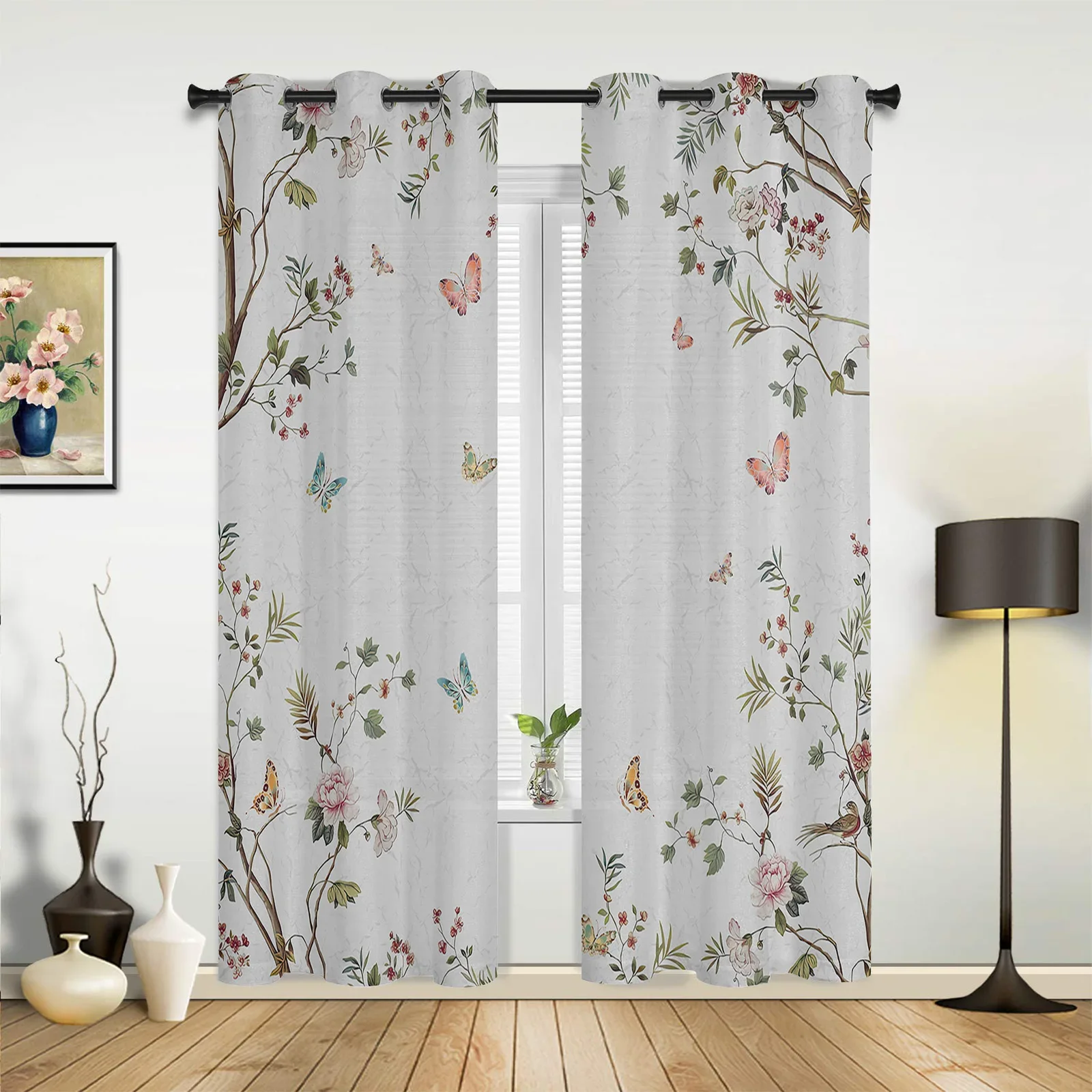 Butterflies Flowers Leaves Fashion Window Curtains for Bedroom Living Room Window Drapes Kitchen Curtains