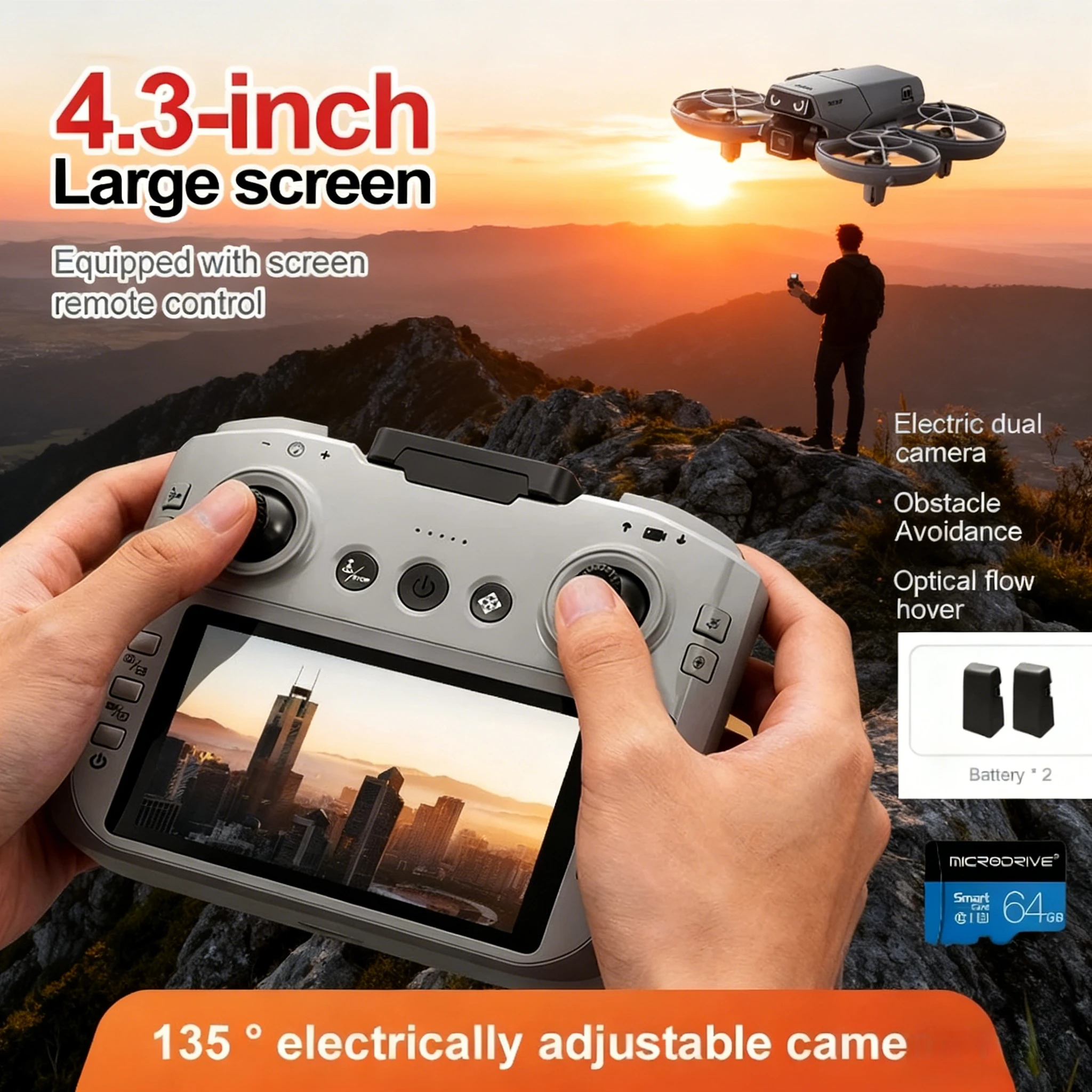 D36 Mini Aerial Drone with Screen Control, Fully Enclosed Propellers, Four-Directional Obstacle Avoidance Sensors LED Lighting