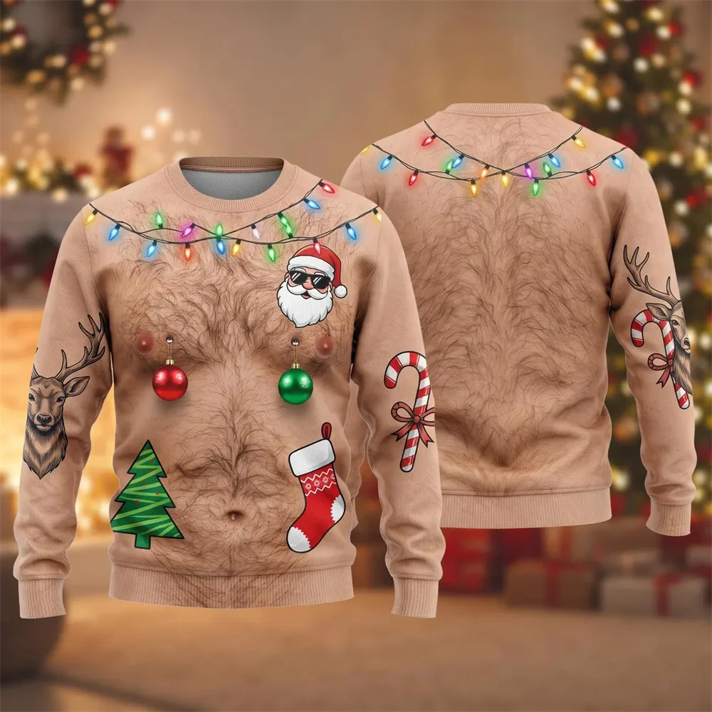 3D-Druck Fake-Muskel-Haut-Humor-Cosplay-Hässliches Sweatshirt für Herren, Frohe Weihnachten, Persönlichkeit, Party, Neuartiger Pullover, lustiges Geschenk – Detail 10