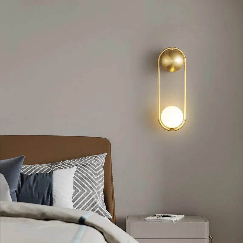 

Nordic Style LED Wall Lamp Glass Ball Iron for Living Room Front Bathroom Mirror Bedroom Bedside Door Entrance Simple Wind Aisle