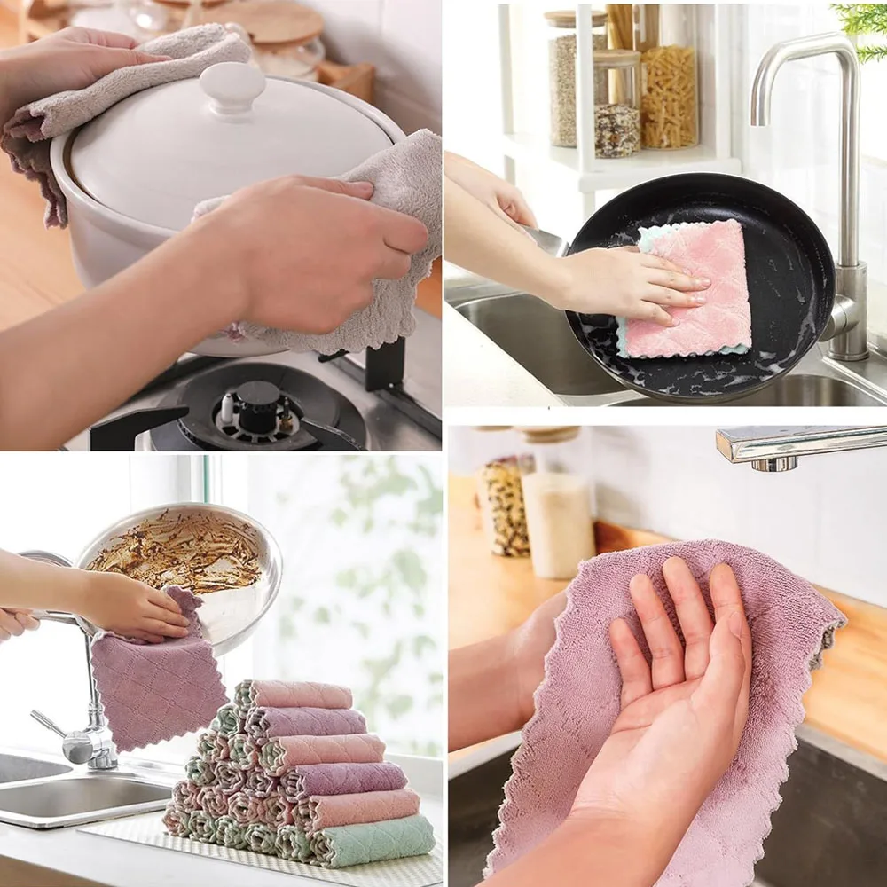 10Pcs Cleaning Towel,Dish Washing Towel,Dishcloth,Coral Velvet Towel,Table Cleaning,Household Towel,Kitchen Supply,Random Color