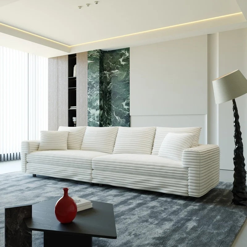 

Modern 4-Seat Plush Corduroy Sofa with Soft Pillows, Convertible Deep Seat Lounge for Living Room Bedroom