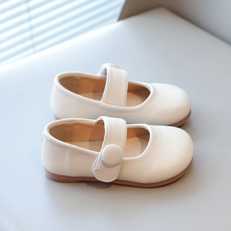 2024 Girl Leather Shoes Mary Jane Round-toe Causal Children Shoes Fashion Solid Color Versatile Kids Flats Classic Single Shoes