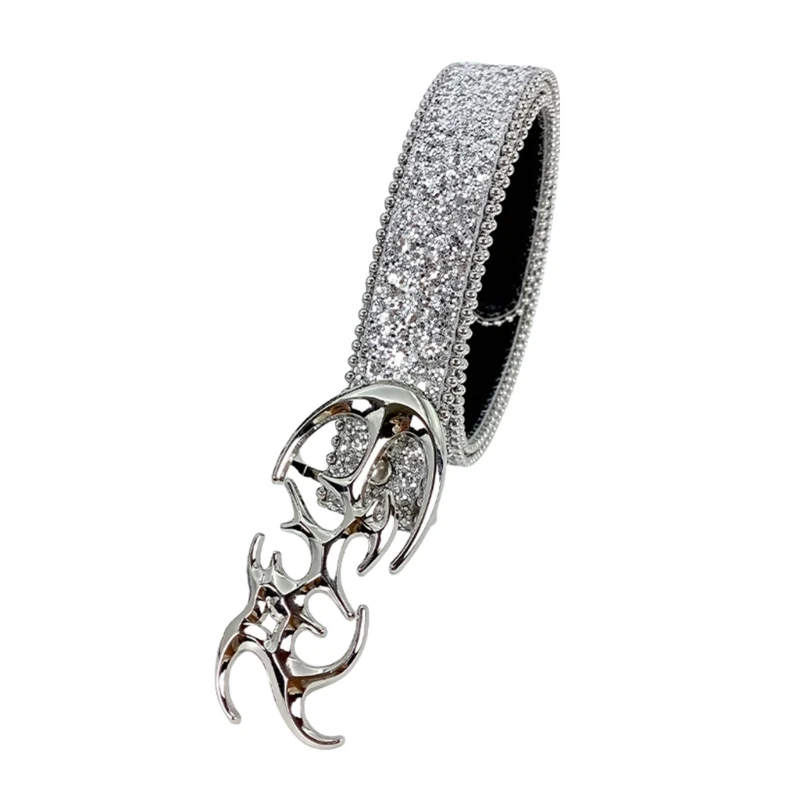 Punk PU Leather Belt for Women Girl Cool Hollowed Metallic Buckle Belt Shimmering Skinny Belt Casual Formal Dropship