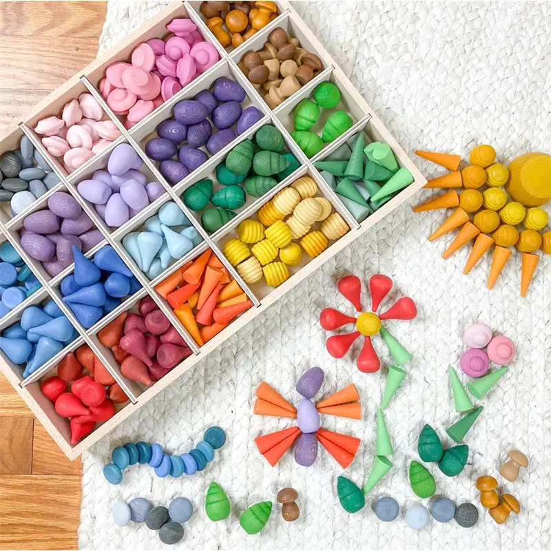 Montessori Mandala Blocks Loose Parts Baby Pretend Play Scenes Toys Color Sorting Counting Educational Wooden Toys for Children