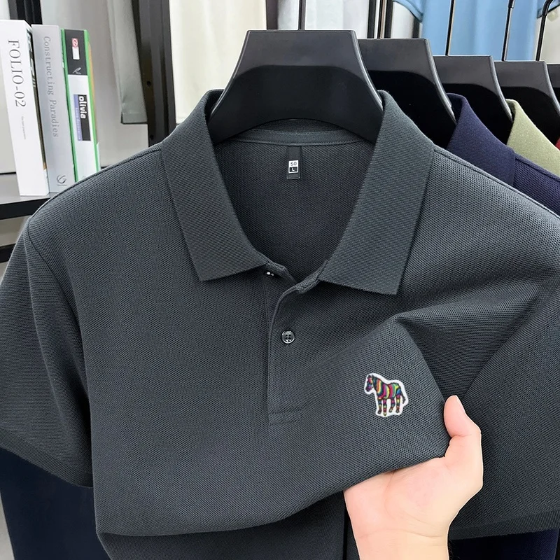 Herren Sommer Baumwolle 100% Poloshirt, Besticktes Kurzarm-T-Shirt mit Kragen, Business Casual Atmungsaktive Herrenbekleidung Oberteile – Detail 20