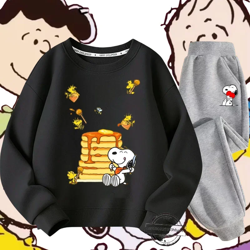 Snoopy Harajuku children's round neck hoodie set autumn and winter long sleeve boys and girls cartoon cartoon printed top