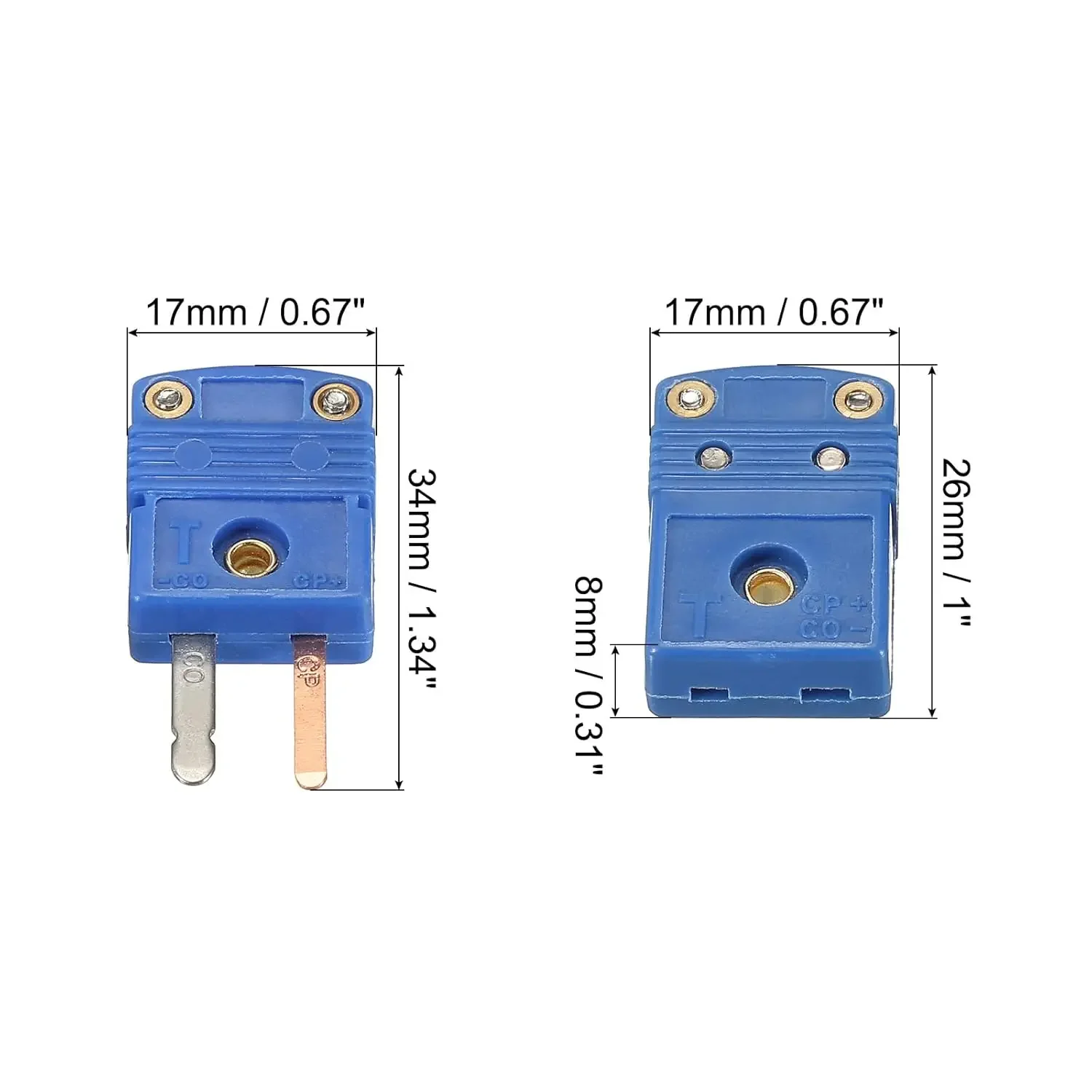 2setsMini T Type Thermocouple Wire Connectors Plug Adapter smpw High Temperature 220°C(428°F) for Thermocouple Sensor Probe