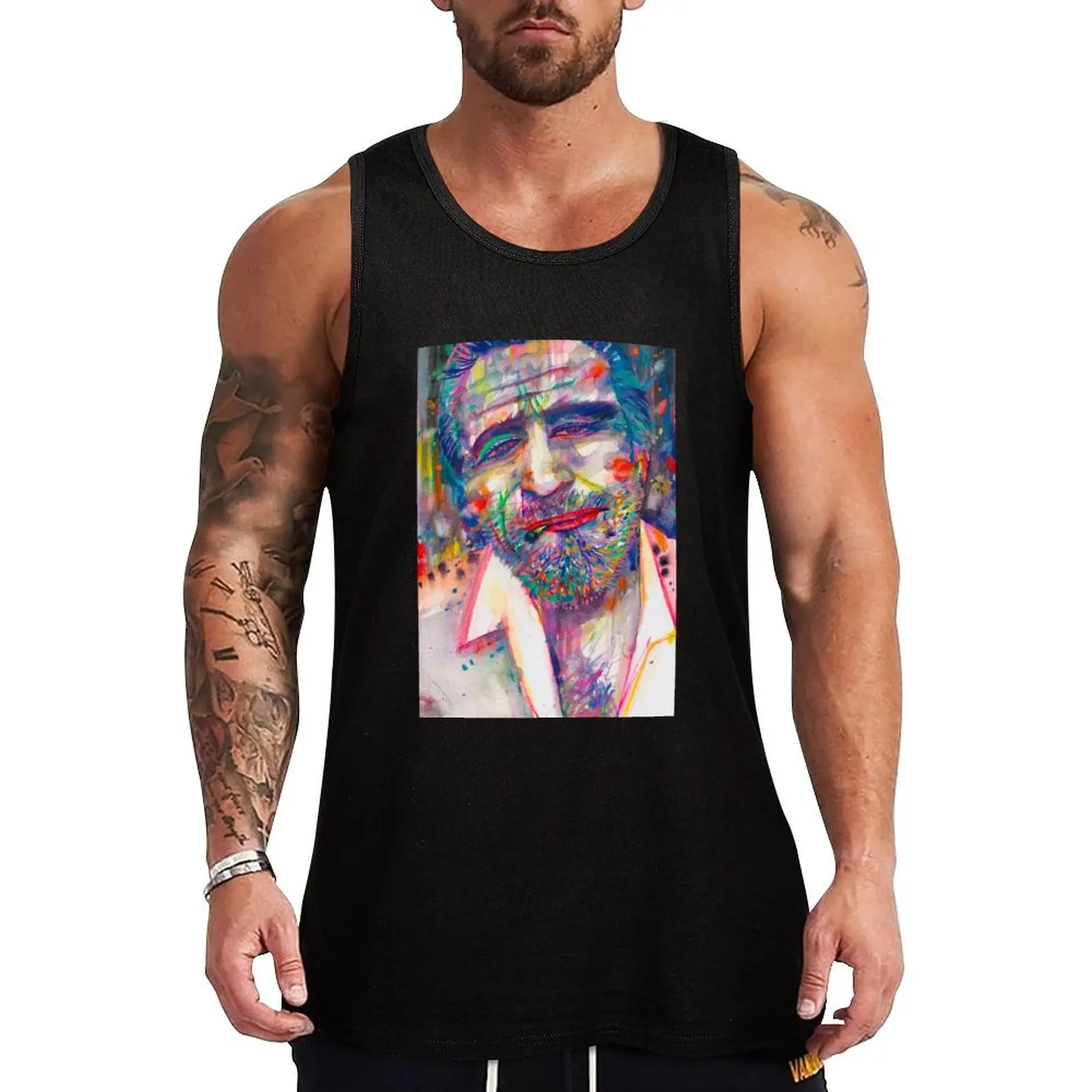 

CHARLES BUKOWSKI watercolor portrait .4 Tank Top vest men Men's gym gym accessories men
