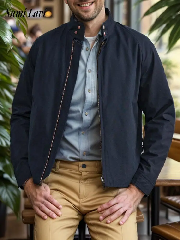 

Модные однотонные тонкие куртки мужские весенне-осенние новые повседневные пальто с воротником-стойкой мужские винтажные куртки на молнии с длинным рукавом пальто