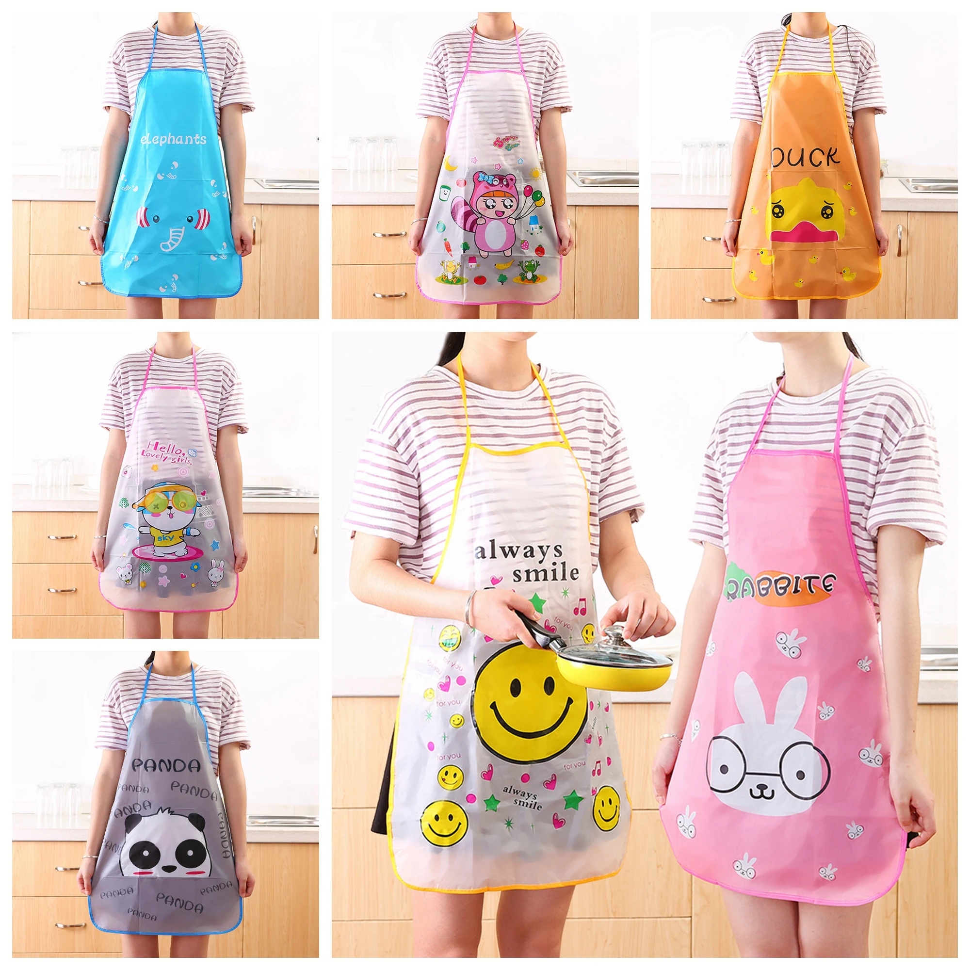 Women Cartoon Fruits Waterproof PVC Apron Kitchen Restaurant Cooking Bib Aprons