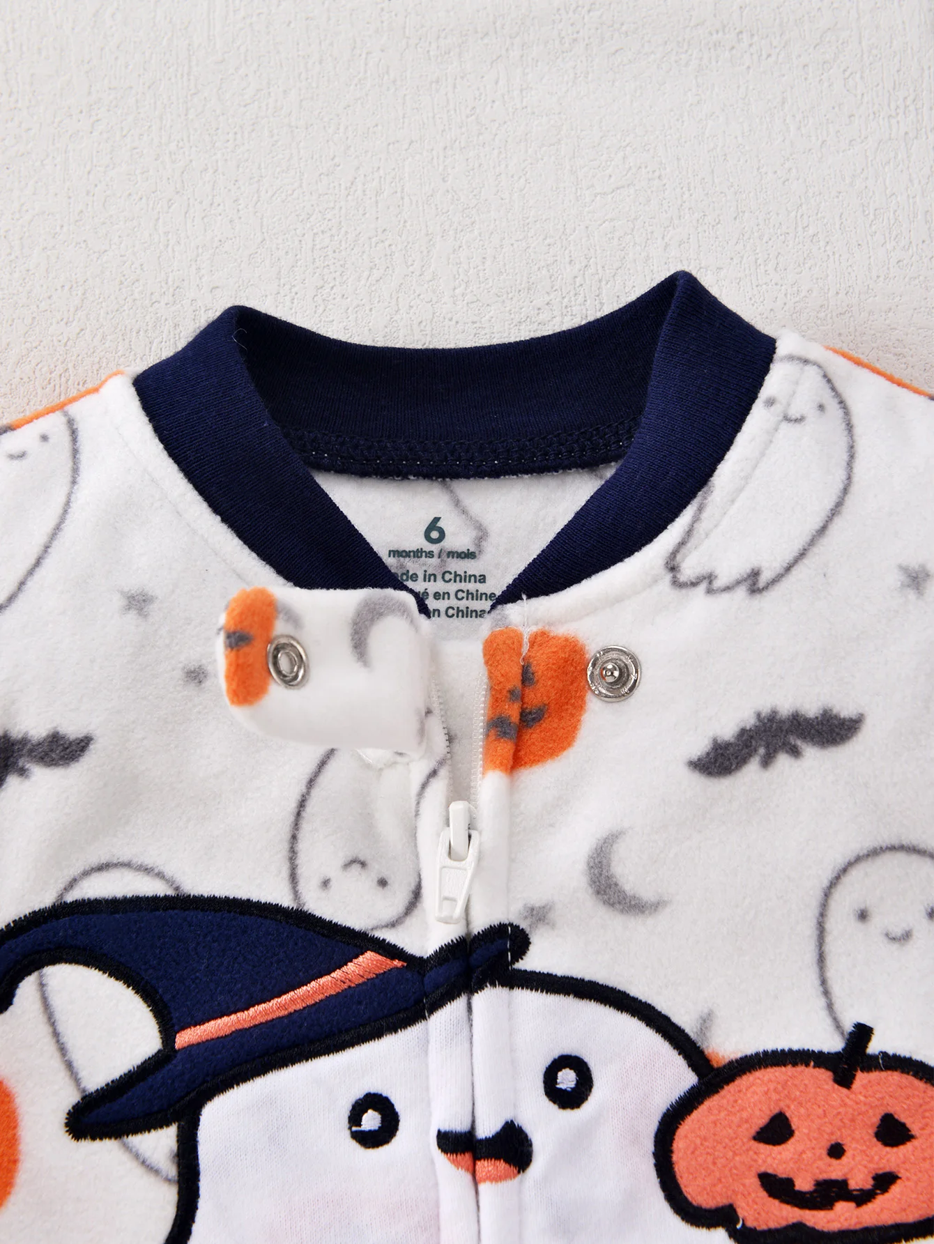 Halloween Cute Embroidered Baby Romper with Feet Warm Fleece Zipper Newborn Boys Pumpkin All-Over Print Autumn Winter Outfit 3