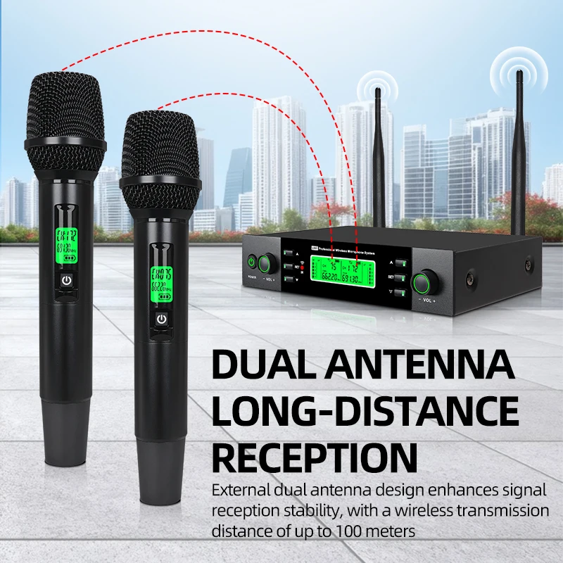Professional Wireless Microphone UHF2 Channel Metal Handheld Home Karaoke Singing Stage Performance DJ Microphone