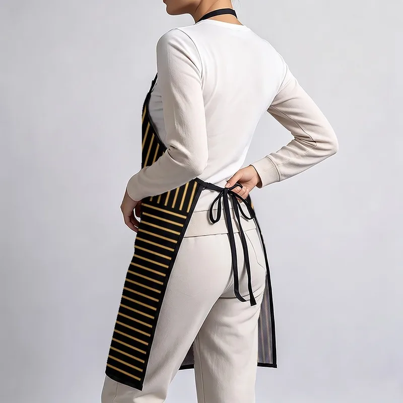 1PC【Apron】2DFlat effect，Printed with black and gold geometric lines，Modern Minimalist Style，Durable and practical，Suitable h