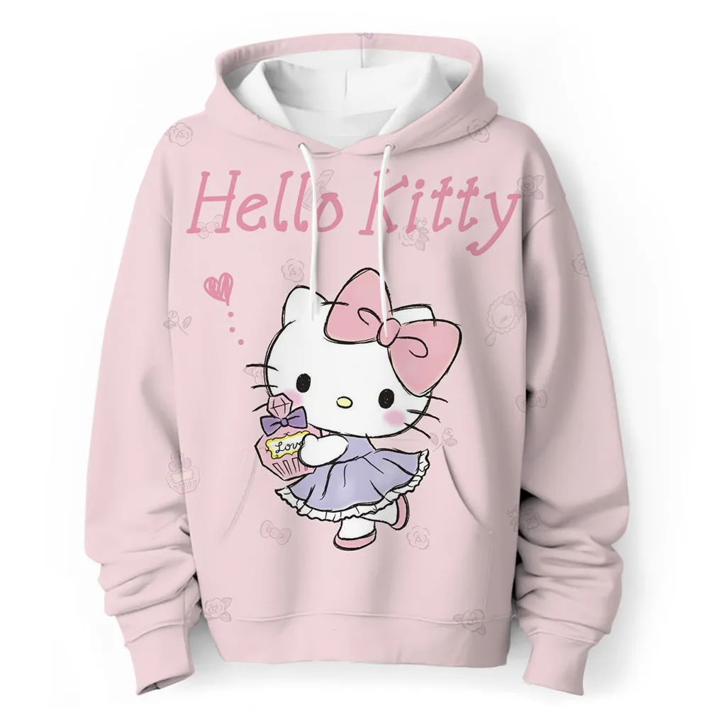 New Hello Kitty Kuromi 3D Printed Hoodie Cartoon Anime Streetwear Oversized Hooded Sweatshirts Cool Hoodies Boys Girls Pullovers