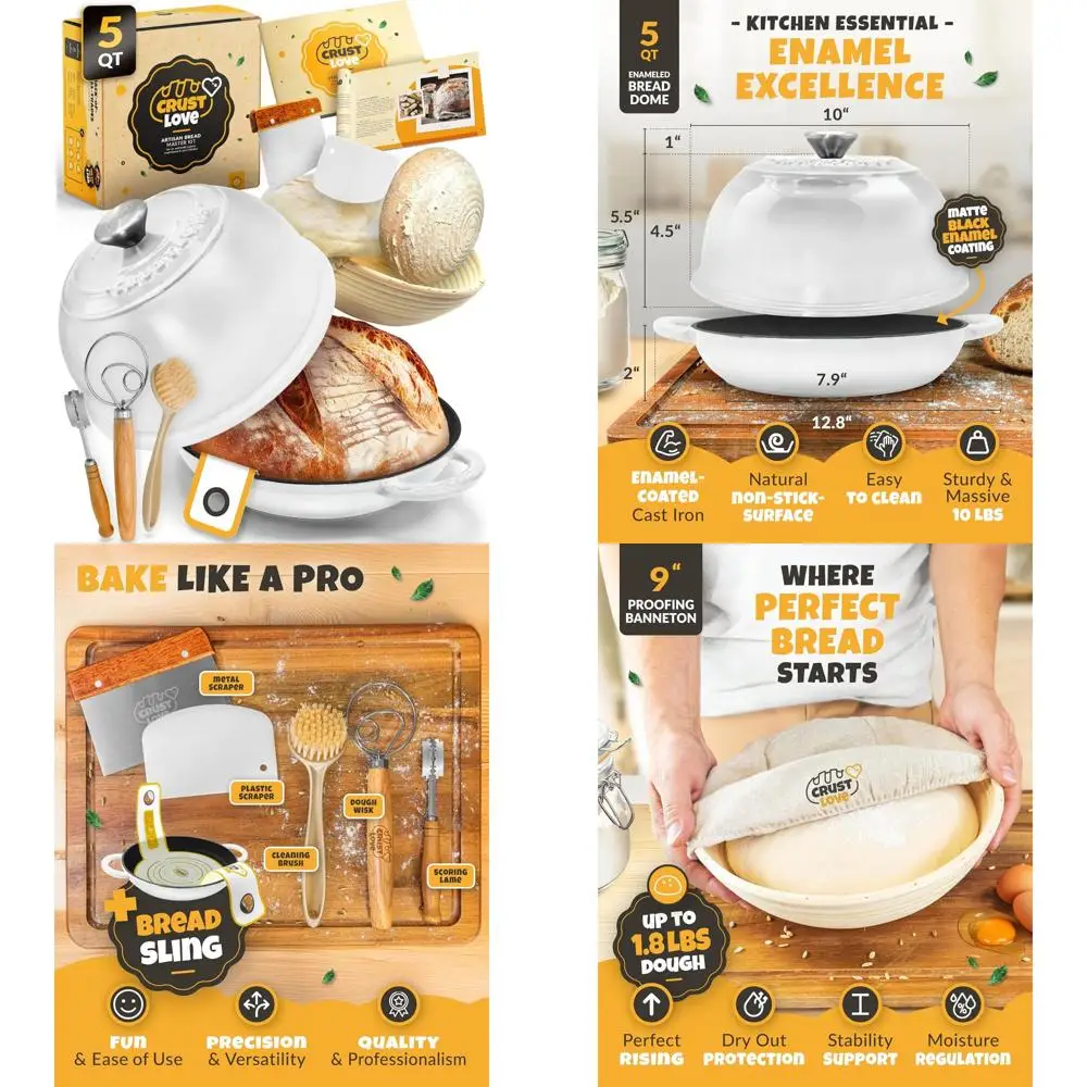 

Эмалированный купол для хлеба для выпечки голландской печи — 5-литровый, закваска и многое другое, венчик для теста, кузнечное очков, принадлежности для выпечки